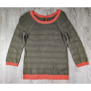 Copper Key Knit Sweater Top Green Orange Medium Lightweight Cotton